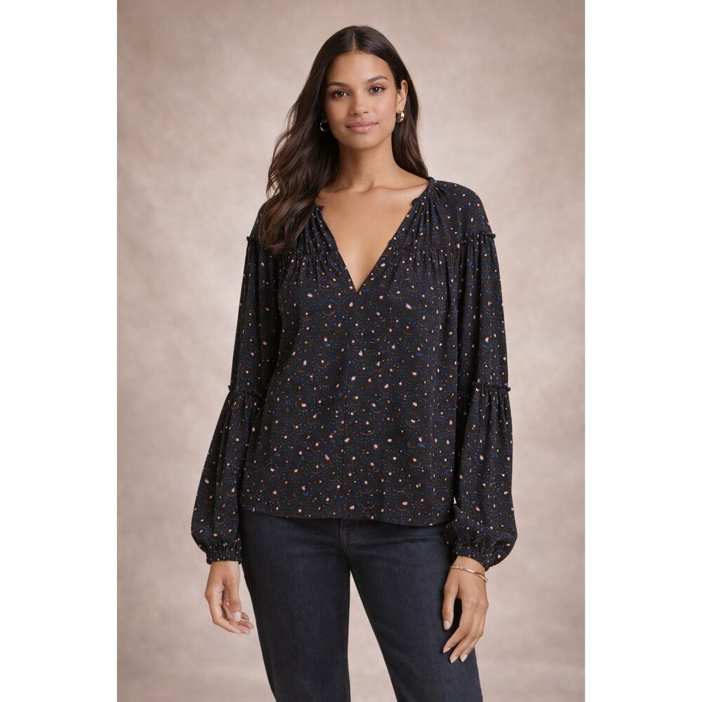 A.L.C. Boho Oversized Blouse 0 XS Navy Blue Jenna Top Peasant Long Sleeves